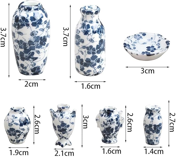 7Pcs 1/12 Miniature Vases Dollhouse Decoration Accessories, DIY Micro Landscaping Decor