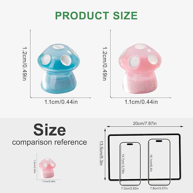 100 Pcs Glow in The Dark Mini Mushroom Figurines,10 Colors Resin Mini Figures for Fairy Garden Decor,Terrarium Accessories, Dollhouse Miniature Bulk Set