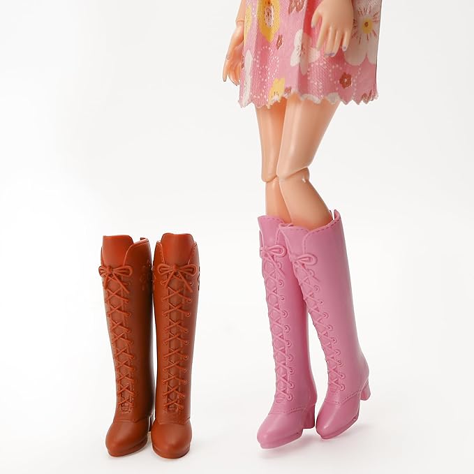 2 Pairs Doll Boots Shoes Wear Clothes Outfit Handmade Costumes Replacement for 1/6 Doll Fashionable Cowboy Wearing Fashion (Pink and Brown)