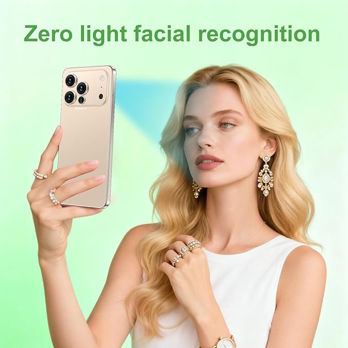 Huness I17PROMAX Smartphone Unlocked Cell Phone,6.99" HD Screen Unlocked Phone,16+512GB Android 15 Battery 7000mAh,Face ID/Dual SIM/5G/Fingerprint Button Unlock/Photos/GPS (Gold, 16+512G)