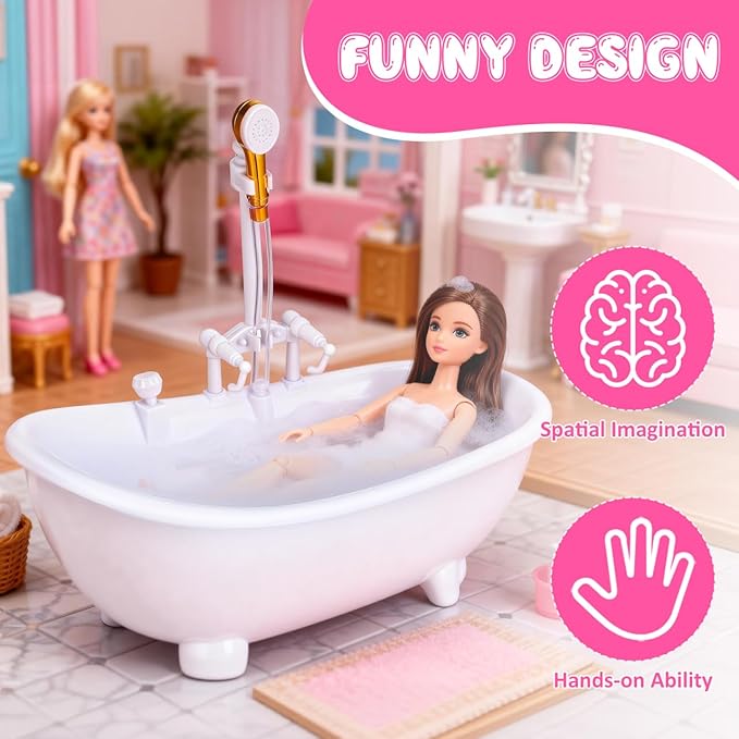 Doll Bathing Tub, Electric Water Spraying Bathtub Swimming Pool with Sprayer for Doll Bathtub with Light and Sound