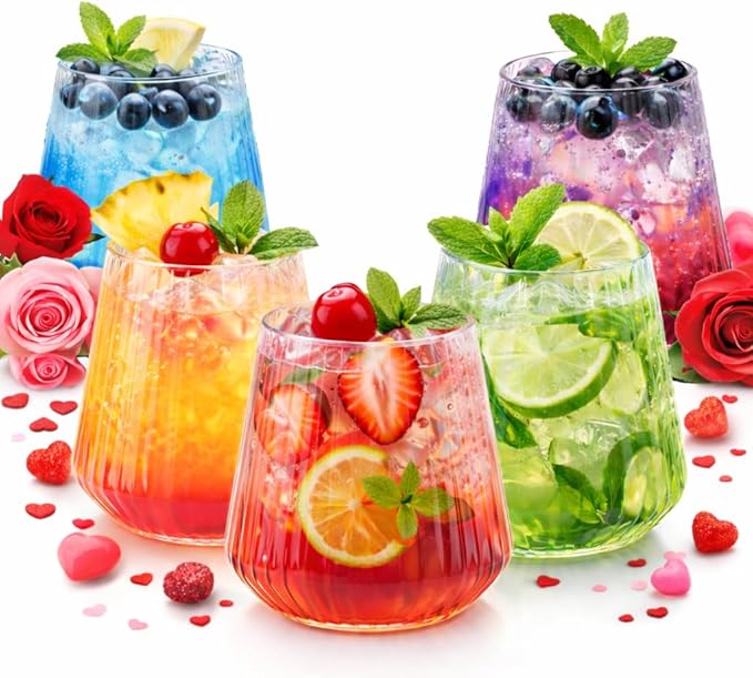 40 count Origami Ripple Unbreakable Stemless Plastic Wine Champagne Whiskey Glasses Elegant Durable Disposable Indoor Outdoor Ideal for Home, Office, Bars, Wedding, Ribbed 12 Ounce Cups (Clear)