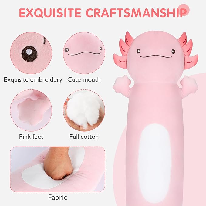22" Giant Pink Axolotl Stuffed Animal, Cute Soft Long Axolotl Plush Large Body Pillow Big Squishy Plushies Toy, Gift for Kids, Boys, Birthdays