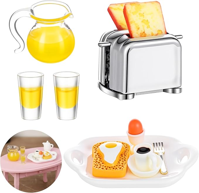 Miniature Food Set, Scene Breakfast Set Mini Kitchen Accessories, 1:12/1:6 Miniature Dollhouse Accessories, Doll House Décor for DIY Birthday Gift