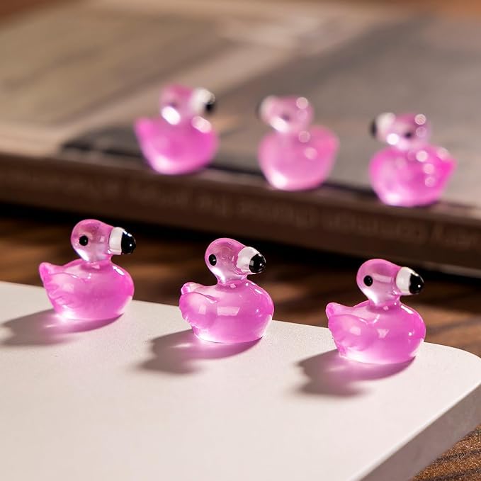 110 Pcs Luminous Mini Resin Flamingos Tiny Flamingos Miniature Flamingos Figures Glow in The Dark for DIY Garden Dollhouse Flamingos Accessories Micro Landscape Aquarium Party Deco