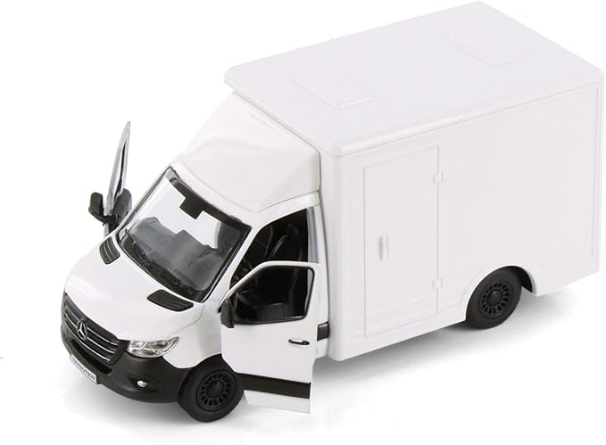 KiNSMART - Mercedes-Benz Sprinter Cargo Van 1:48 O Scale 5" Die Cast Metal Model Toy Van, Pull-Back Action (White Box Truck)