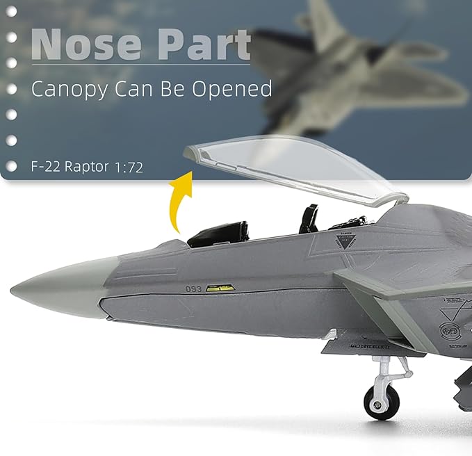 USA F-22 Raptor Fighter Attack Pre-Build Model 1:72 Aircraft Alloy Diecast Airplane Military Display Model Aircraft for Collection or Gift (AK 093)