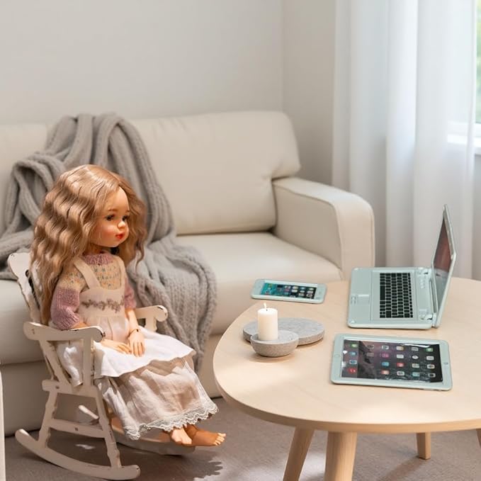 1:12 Scale Dollhouse Miniature Electronics Set - 4 Pcs Desktop Computer, Flip Laptop, Phone & Tablet for Dollhouse Display, Diorama Props and Collectibles