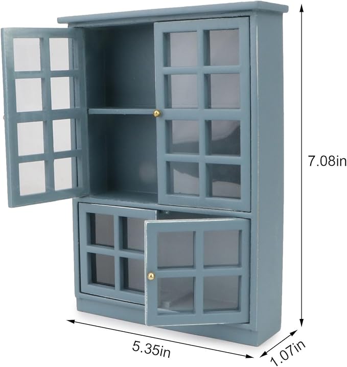 Dollhouse Furniture 1/12 Miniature Display Shelf Bookshelf Storage Cabinet for Living Room Kitchen Room (Blue)