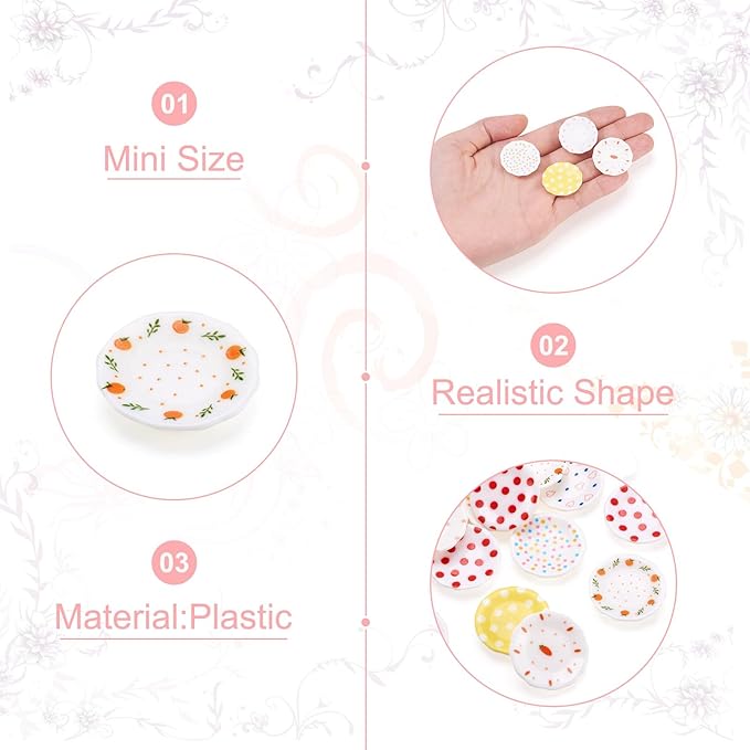 Beadthoven 40pcs Mini Plastic Plates Miniature Dollhouse Plates Mixed Color Tableware Kitchen Dollhouse Accessories Cute Dish Models for Micro Landscape Pretending Prop Decorations