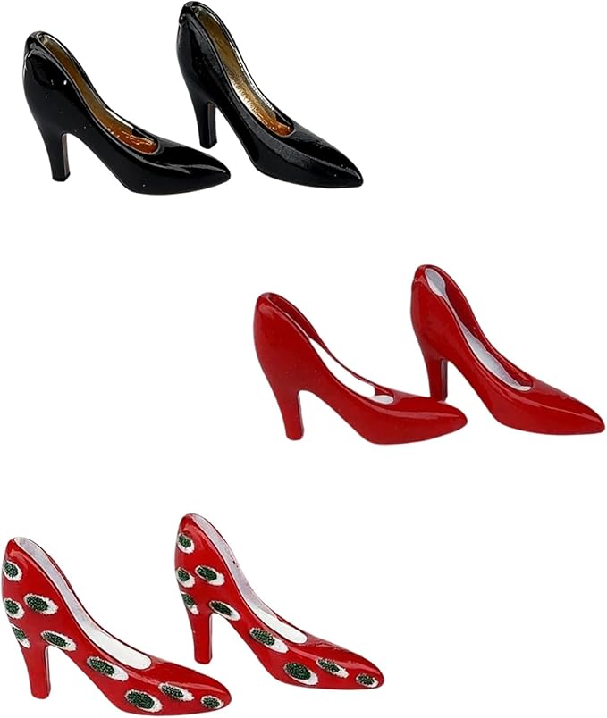 Vdaxvme 3 Pairs of Hand-Painted Miniature Iron Shoes with High Heels, Scale 1:12 for Dollhouses, Decorations, Realistic Shoe Collection, Collectable Miniature Shoes for Dollhouses