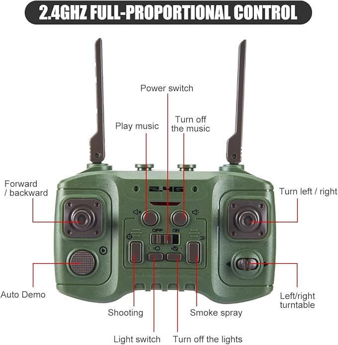 RC Tank - 2.4Ghz Remote Control Army Tank Toys with Auto Demo Sound Light Smoke - 13 Channel Military Vehicles Model Gift for Kids Adults Boys Age 6-8 9-12, Army Green
