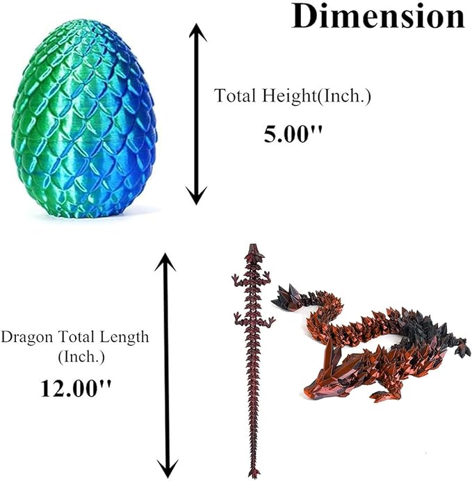 Easter Dragon Eggs with Dragon Inside, 12in 3D Printed Dragon Easter Egg,Basket Essentials Stuffers,Prefilled Easter Egg Filled with Toy,Basket Stuffers.Fidget Toy for Kid boy(LaserGreen)