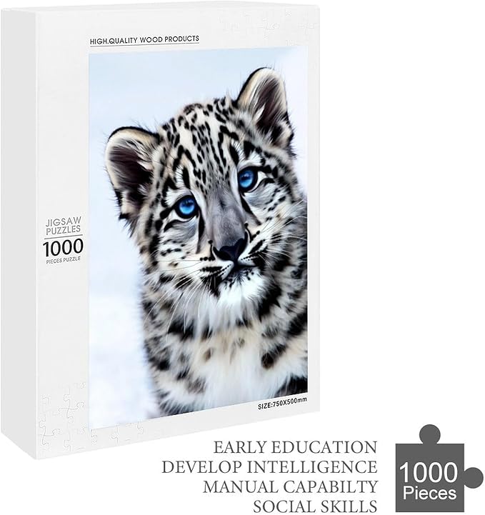 Jigsaw Puzzles for Adults 1000 Piece - Cute Snow Leopard Wooden Puzzle,Funny Puzzles，Unique Gifts for Wall Art，Family Puzzle，Educational Games，Challenge Puzzles