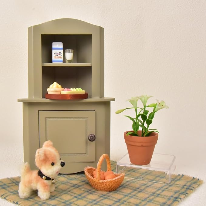 Miniature Dollhouse Wooden Corner Cabinet 1:12 Scale Closet for Mouse Hole Farm House - Dollhouse Furniture Decor Gift for 3+ (Green)