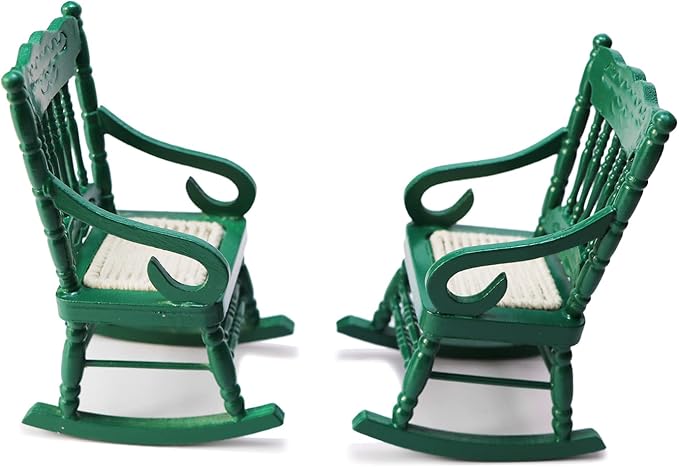 Dollhouse Chairs 2PCS Miniature Rocking Chair 1:12 Scale Wooden FurnitureAccessories Tiny Mini House Home Outdoor Cake Topper Decoration ModelLiving Room Scene Christmas Craft Displays (Green)