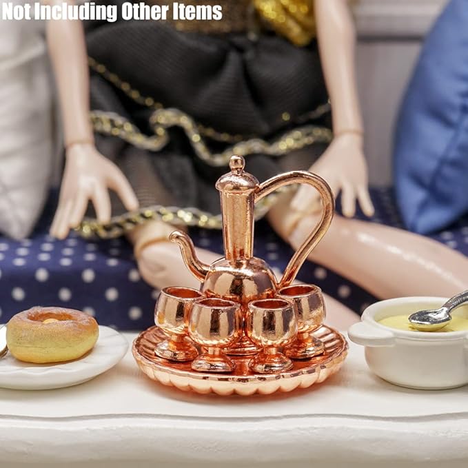 Odoria 1/12 Miniature Tea Set Dollhouse Decoration Accessories, Bronze