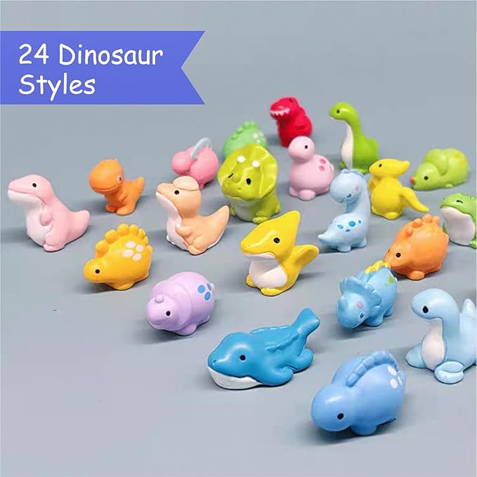 24 Styles Mini Resin Dinosaur Figurines Toys Tiny Plastic Bulk Crafts Small Animal Figures to Hide Dinosaur Party Favors for Miniature Dollhouse Accessories