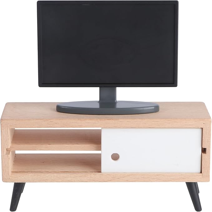 NUOBESTY Miniature Tv with Tv Cabinet 1 12 Scale Dollhouse Furniture Accessory for Kids Pretend Play Mini Fake Television Photo Prop Home Decor