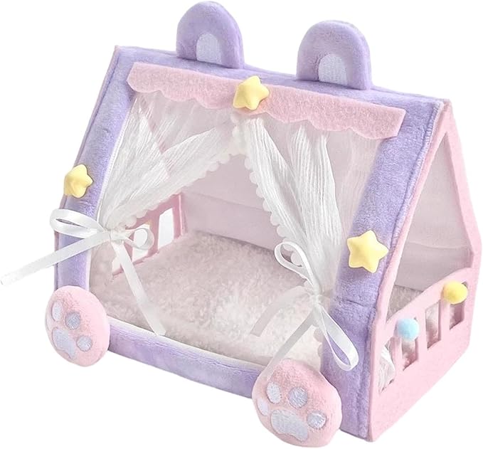 Mini Bed for 10cm Dolls and Stuffed Animals, Doll Tent Bed, Miniature Play Furniture Accessories for Dollhouse Bedroom Patio Garden, Decorative Toy for Toddler Girls Pretend Play, Style A