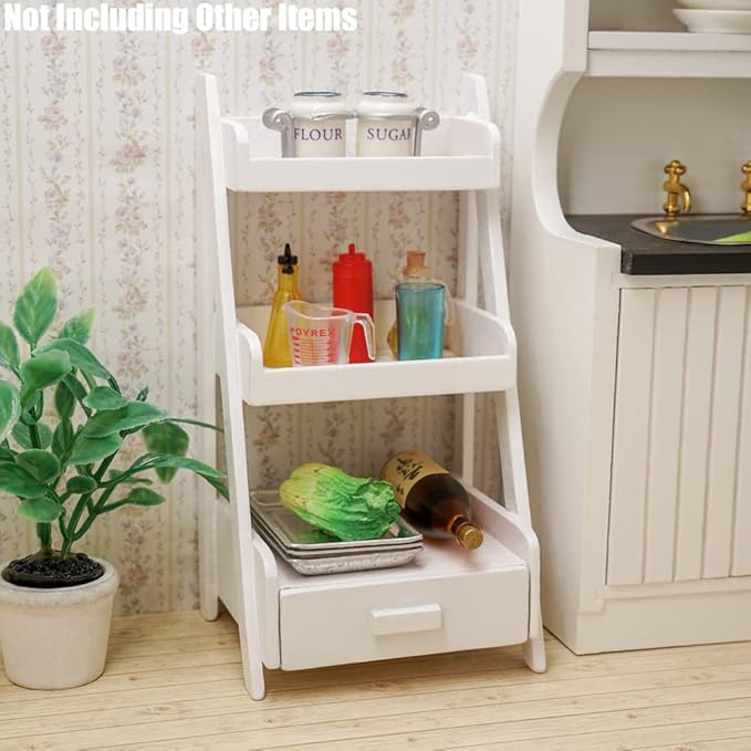 Odoria 1/12 Miniature Plant Shelf Dollhouse Decoration Accessories, White