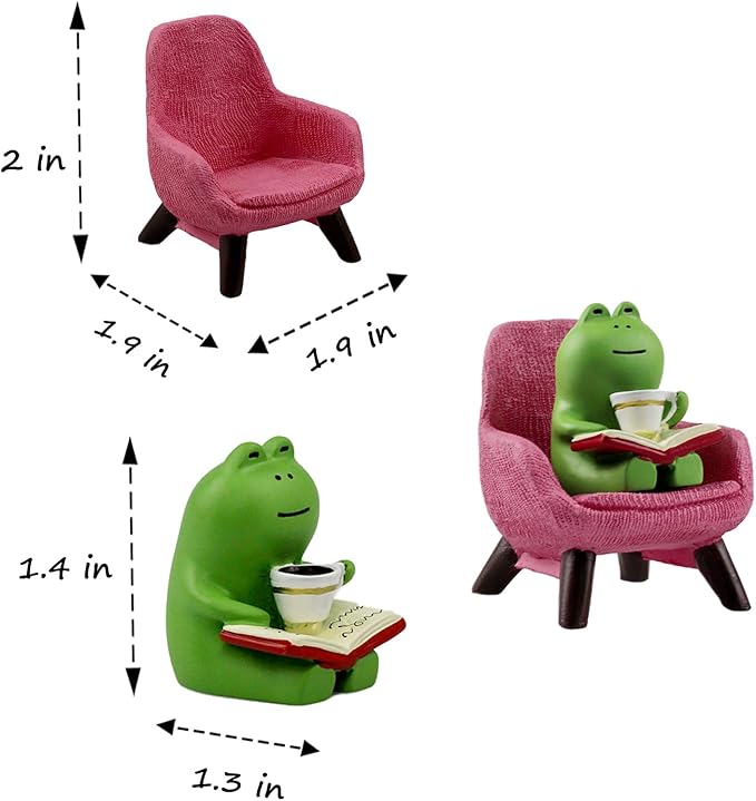 Refintural Miniature Frog Figurines - Funny Frog Sculpture for Shelf, Desk Decoration - Frog Desk Accessories - Perfect Cute Frog Gift for Frog Lovers(Pink Sofa)