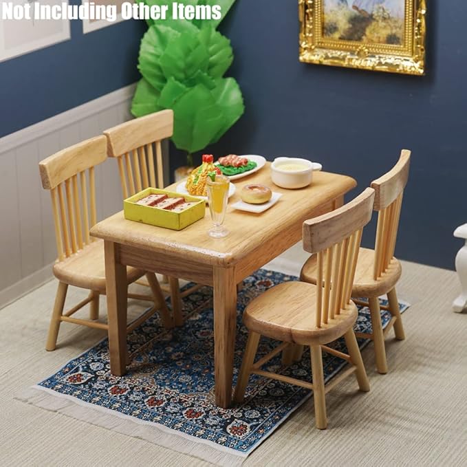 Odoria 1/12 Miniature Dining Table and Chairs Dollhouse Kitchen Furniture Accessories, Burlywood