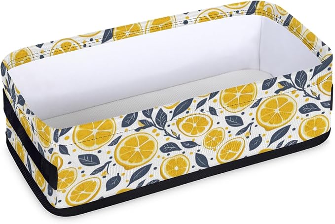 Lemon Leaves Print Bathroom Storage Baskets Waterproof Bathroom Counter Organizer Decorative Toilet Paper Storage Basket for Organizing for Bathroom Living Room Decor