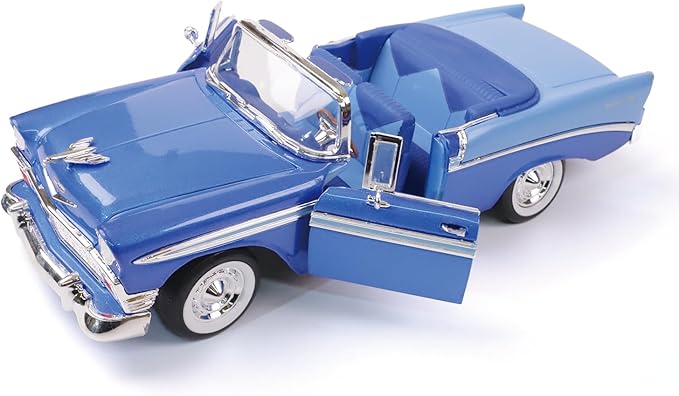1956 Chevrolet Bel Air Alloy Model Car - 1:18 Scale Classic Lowrider Style Replica with Hydraulic Suspension Display & Custom Wheels - Collector's Edition for Display & Gifting（Blue）