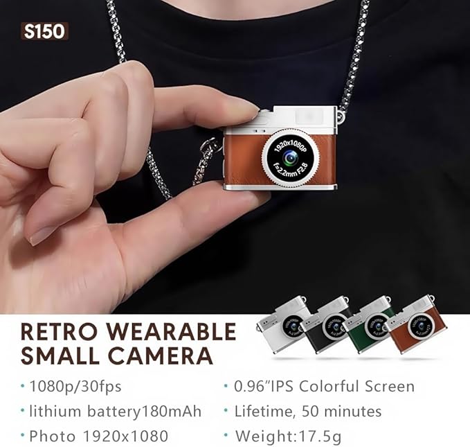 Retro Mini Digital Video Keychain Camera Small bodycam 1080P HD Video Go Cam 0.96" IPS Screen 4 Colors Type-C Pro17g 8GB Pocket Video Recorder for Travel Recording Gifts for Girls Stocking Stuffers