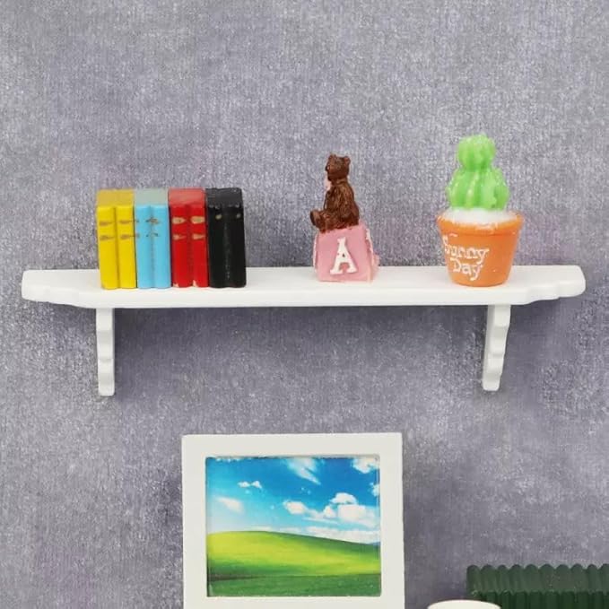 2Pcs White Dollhouse Wall Shelf,Miniature Accessories,Storage Shelf for Kitchen Scene Décor