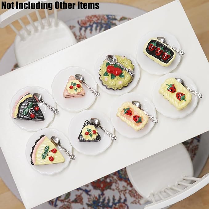 Odoria Dollhouse Cake Dessert Miniature: 40Pcs 1/12 Scale Bakery Pastries with Plates Silverware for Tea Party Picnic - Mini Realistic Baking Food Resin - Tiny Kitchen Tableware Cutlery