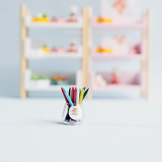 Miniature Dollhouse Colored Crayon Pencil Set with Glass, 1:12 Scale, 13 Count (Pack of 1), Multi-colored, Ideal for Dollhouse Decor, Dioramas, or Desk Decoration