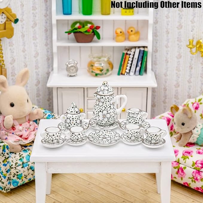 Odoria 1/12 Miniature Porcelain Tea Set 15Pcs Dollhouse Decoration Accessories, Plum Blossom