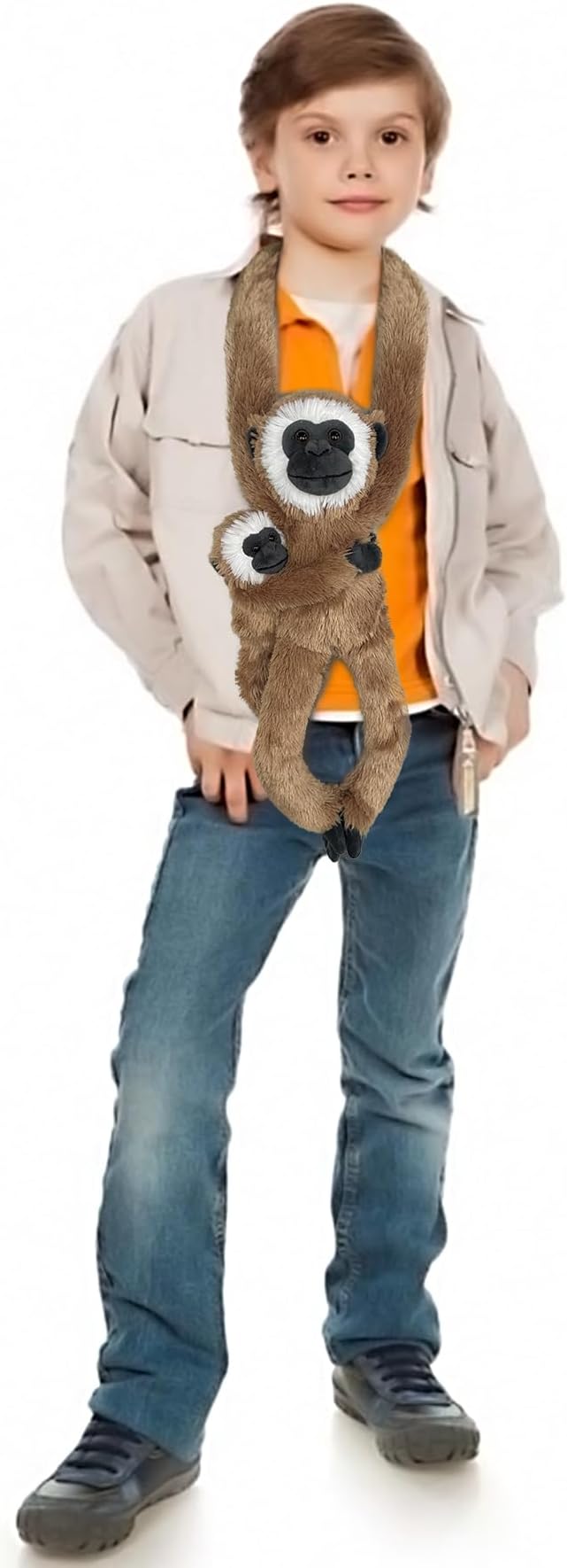 2pcs Monkey Hanging Stuffed Animal Mother with Baby Hangs Plush Toys, Hooks and Stuffed Animals with Rings for Kids, Gifts for Boys and Girls (Brown