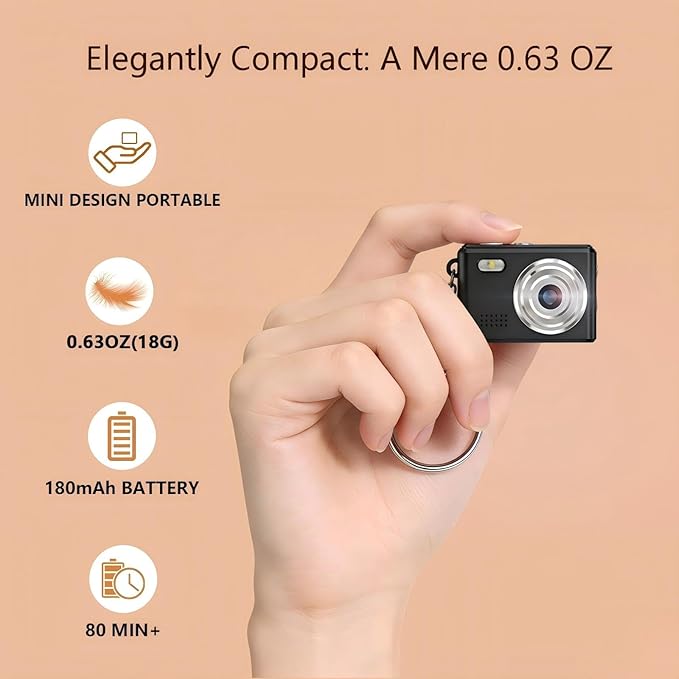 Gift for Teen Boys & Girls - Mini Keychain Camera, 1080P Portable Digital Camera with 0.96" Screen, Includes 32GB Card for 12MP Photo Video, Birthday Graduation Travel