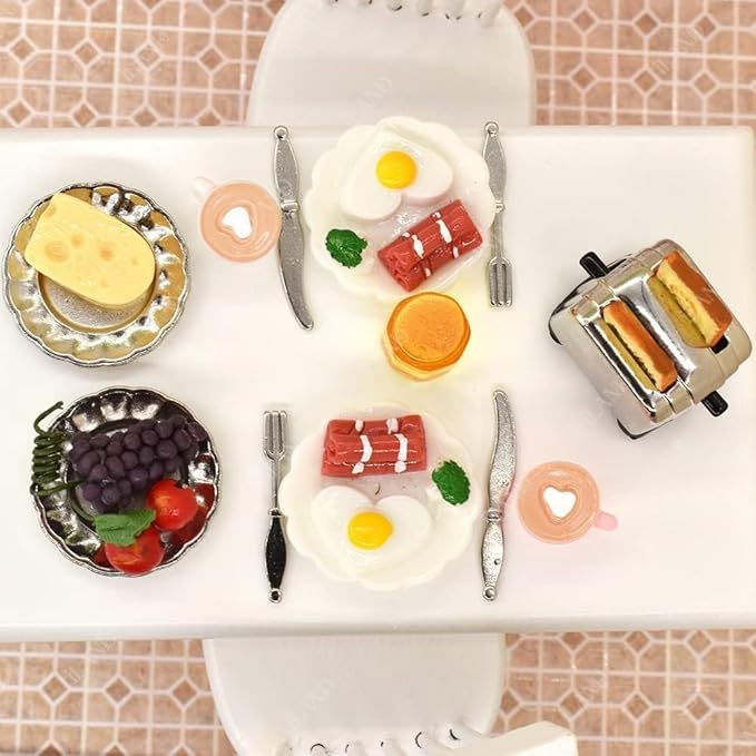 iLAND Miniature Dollhouse Accessories of Dollhouse Kitchen, Miniature Food (Lover Breakfast 16pcs)