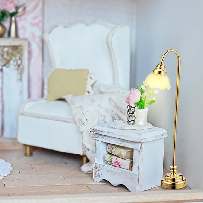 IMIKEYA 2Pcs Miniature Dollhouse Floor Lamps: LED Mini Dollhouse Floor Lights with Stable Metal Base for Doll House Decoration 1 12 Scale Furniture