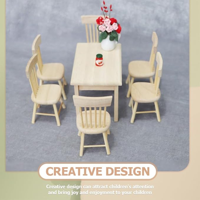 1 Set Doll Furniture Miniature Furniture Decorative 1/12 Scale Miniature Table Chair Set for Dollhouse Decoration Accessories (As Shown a)