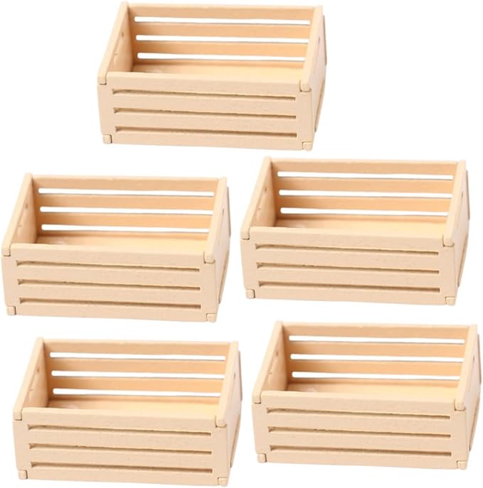 Lurrose 5Pcs Miniature Wooden Crates for Dollhouse Furniture Realistic Storage for Crafting and Decoration Mini Crates for Kitchen and Supermarket Scenes