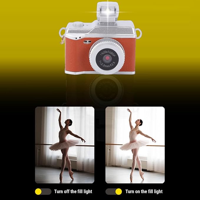 Xiuganpo Mini Digital Camera, 0.96 Inch Small Vlog Camera, 1080P Compact Tiny with Color Display & Keychain Lanyard, Mini Retro for Travel, Study, Brown