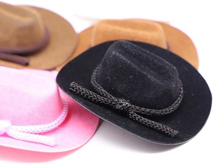 Dollhouse Cowboy Hat, Miniature Cowboy Hat, 1:12 Scale Miniature Soft Cowboy, Mini Hat, American Old West Hat, for Dollhouse Craft Supplies (2PCS) (Black)