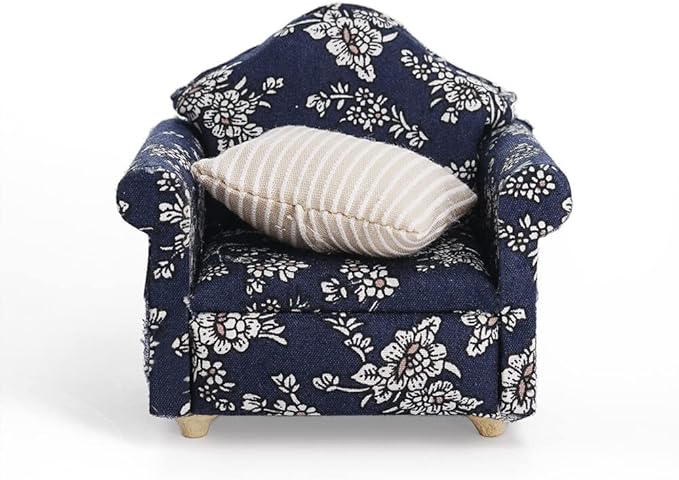 Odoria 1/12 Miniature Chair Armchair Dollhouse Furniture Accessories, Dark Blue