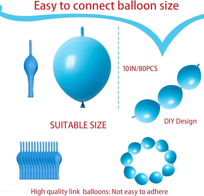 ADIDO EVA Link Balloons Light Blue 10 Inch Latex Quick Linkale Balloon 80 Pcs for Birthday, Halloween, Christmas, Party Festival Decorations
