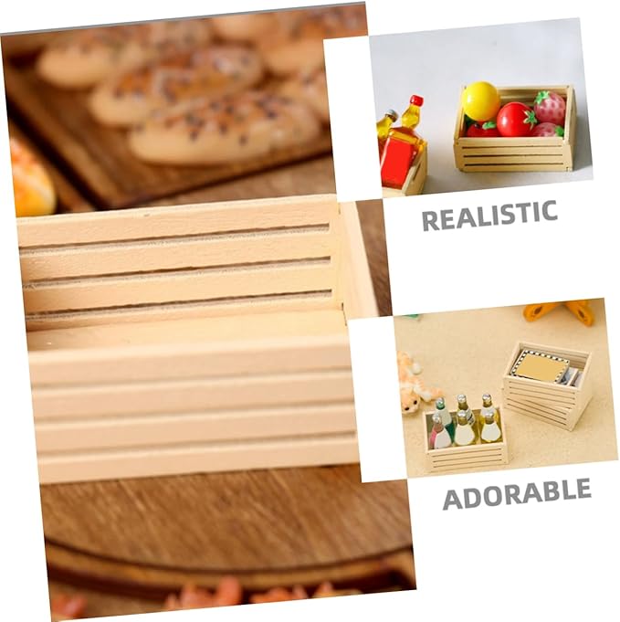 Lurrose 5Pcs Miniature Wooden Crates for Dollhouse Furniture Realistic Storage for Crafting and Decoration Mini Crates for Kitchen and Supermarket Scenes
