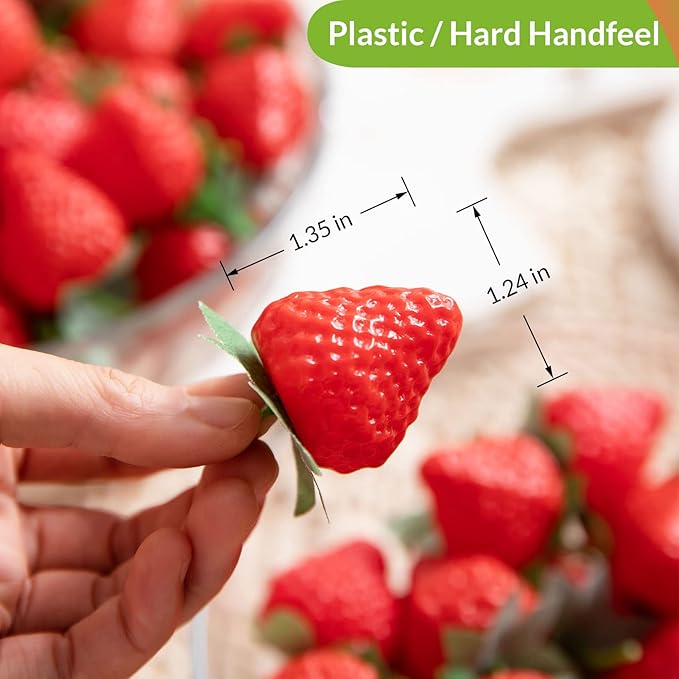 36 Pieces Fake Strawberries Fake Fruit Artificial Strawberry Kitchen Décor Plastic Strawberry Party Decorations Realistic Fake Food Lifelike for Display Photography Props