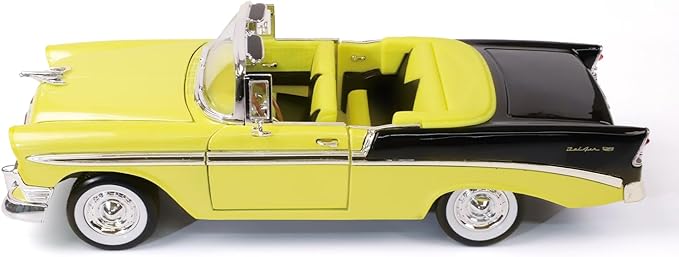1956 Chevrolet Bel Air Alloy Model Car - 1:18 Scale Classic Lowrider Style Replica with Hydraulic Suspension Display & Custom Wheels - Collector's Edition for Display & Gifting（Yellow）