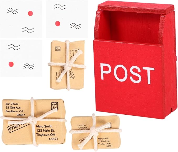 BESPORTBLE Doll House Mailbox with Miniature Mail Sack and Postcard Ornaments 1 12 Scale Mini Dollhouse Accessories for Decorative Mini Furniture and Garden Scene