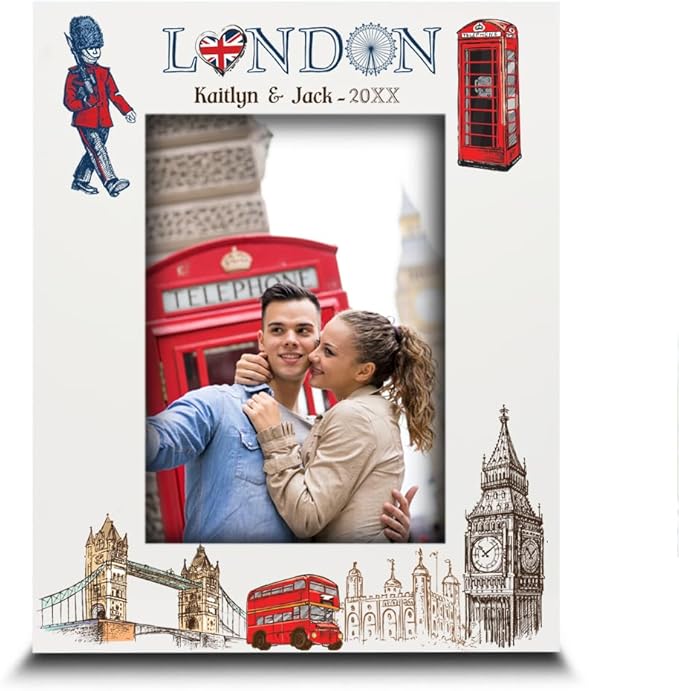 BELLA BUSTA-Personalized Europe Travel Picture Frame– Custom Print Photo Frame with City & Country-Honeymoon, Vacation, Adventure, Favor Keepsake (London (Vertical))