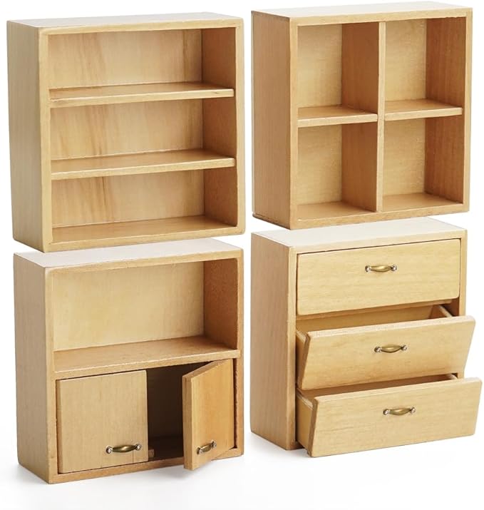 Odoria Dollhouse Bookcase Cabinet Miniature: 1/12 Scale Storage Shelves for Modern Living Room Office - Mini Sideboard Wooden Furniture Natural- Tiny Wall Cube Open Rack Stackable
